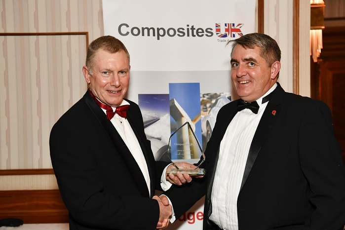 Mark Crouchen, Managing Director of Rockwood Composites (left), receiving the Innovation in Manufacture award from Will Searle, Director of Axillium. © Rockwood Composites